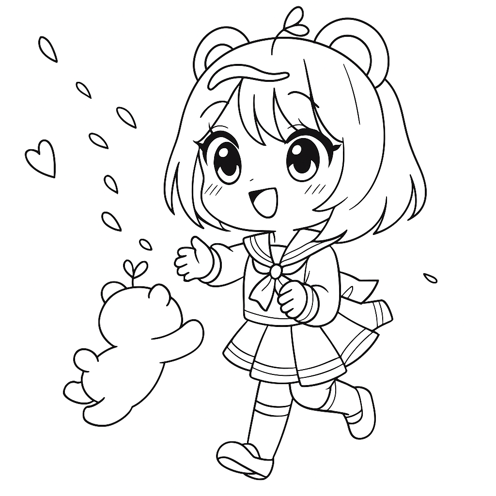 Simmy is playing with a kitten, standing cheerfully