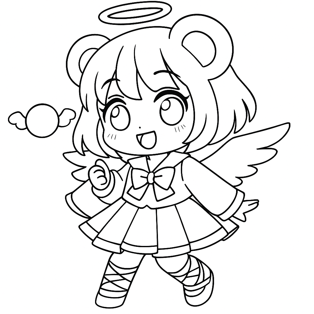 Simmy has a halo and small wings on her back