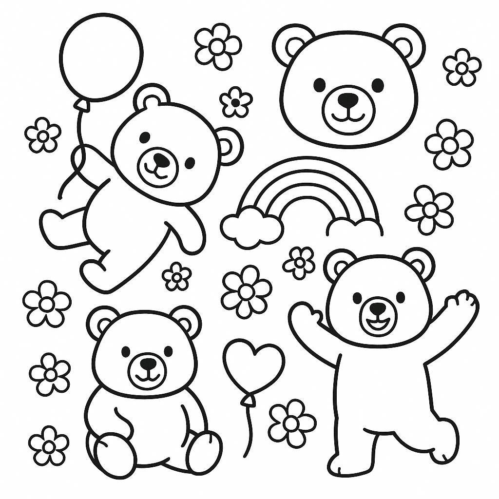 Bear Coloring Pages for Kids – Cute Bear Coloring PDF