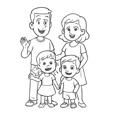 Family Coloring Pages with 4 Members for Kids – Printable Family Coloring PDF