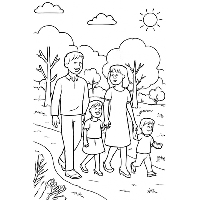 Family Coloring Pages with 4 Members for Kids – Printable Family Coloring PDF