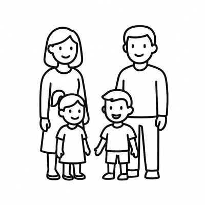 Family Coloring Pages with 4 Members for Kids – Printable Family Coloring PDF