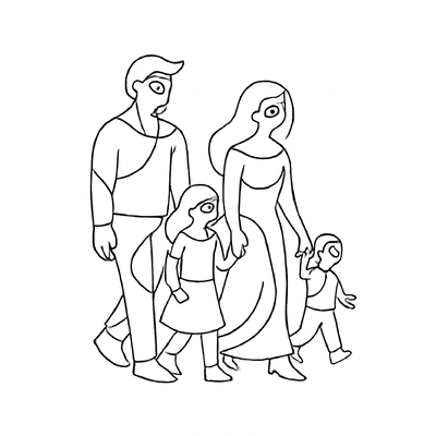 Family Coloring Pages with 4 Members for Kids – Printable Family Coloring PDF