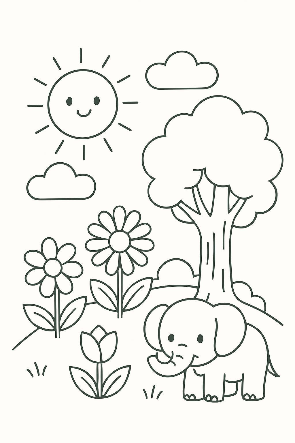 Flower and Leaf Coloring Page