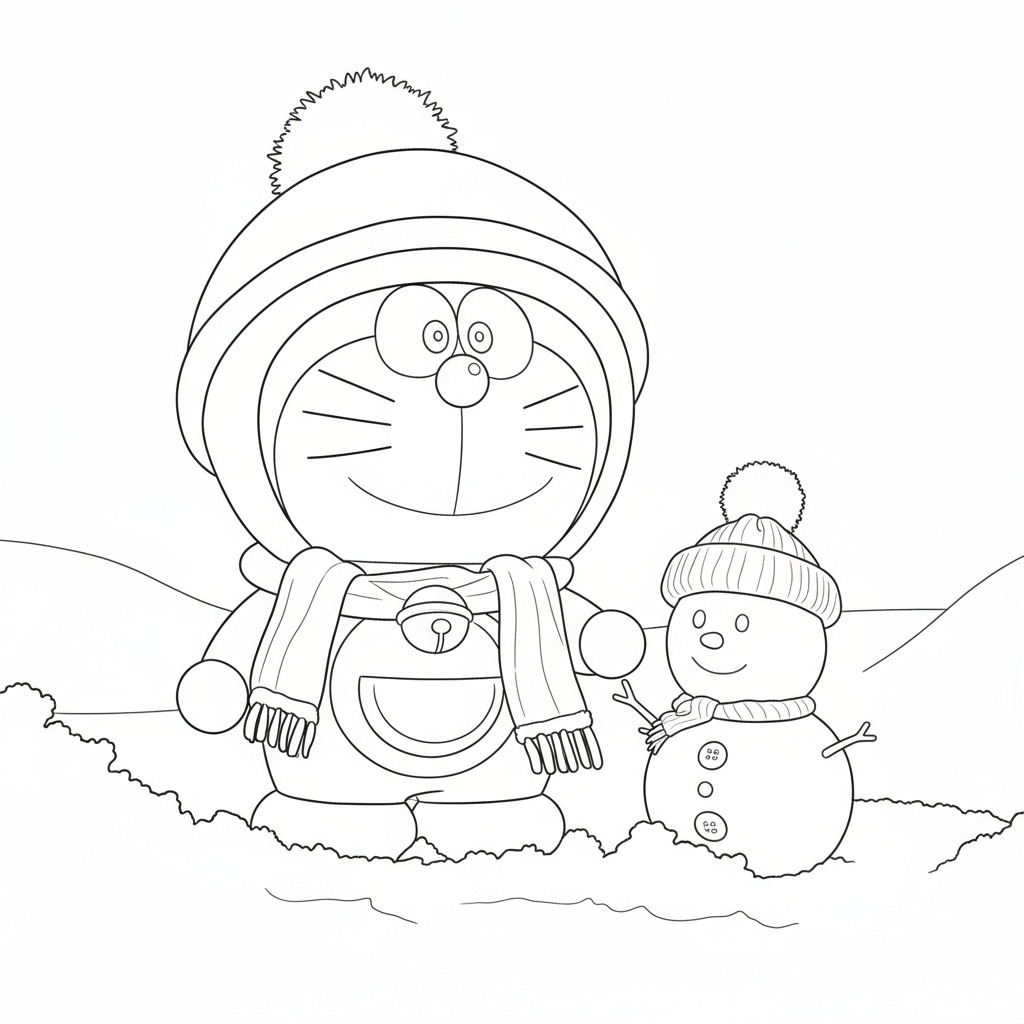 Doraemon with a Snowman