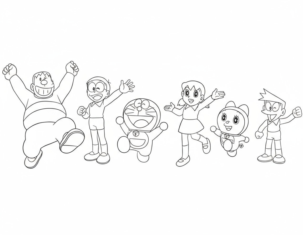 The Whole Doraemon Group Dancing Together