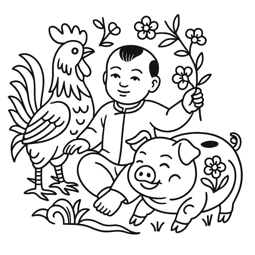 Folk Lunar New Year Coloring Pages