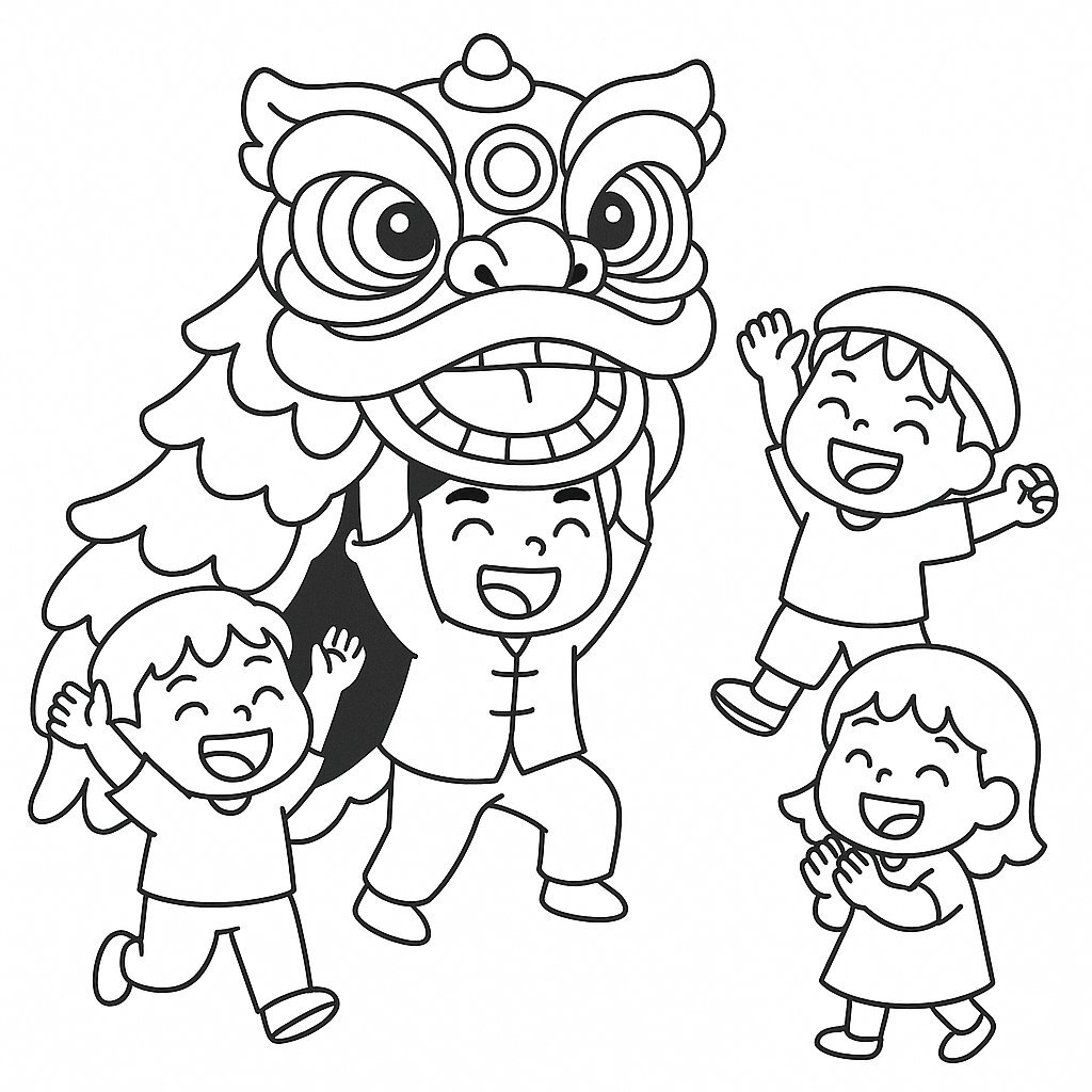 Lion Dance Troupe Coloring Page