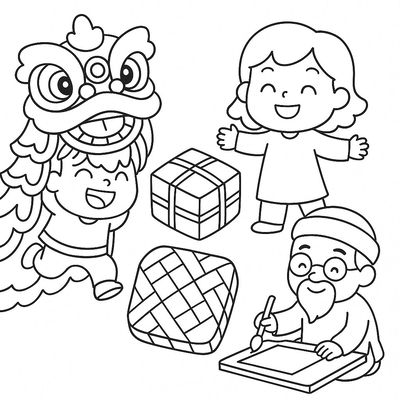 Lunar New Year in My Hometown Coloring Pages for Kids 2026 | Free PDF Download