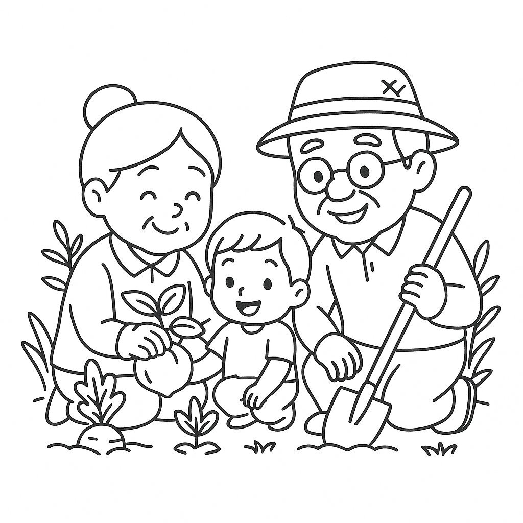 Grandparents Tending the Vegetable Garden