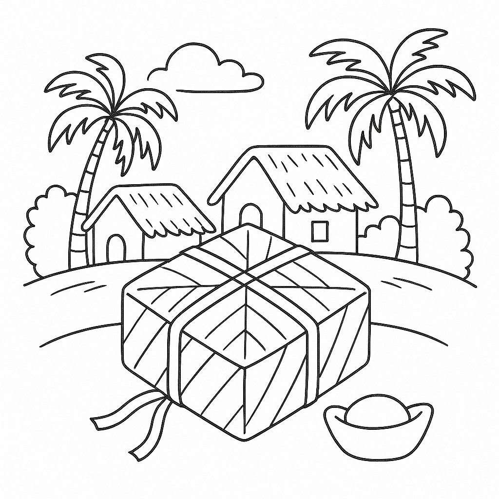 Lunar New Year Banh Chung Wrapping Coloring Pages for Kids 2026