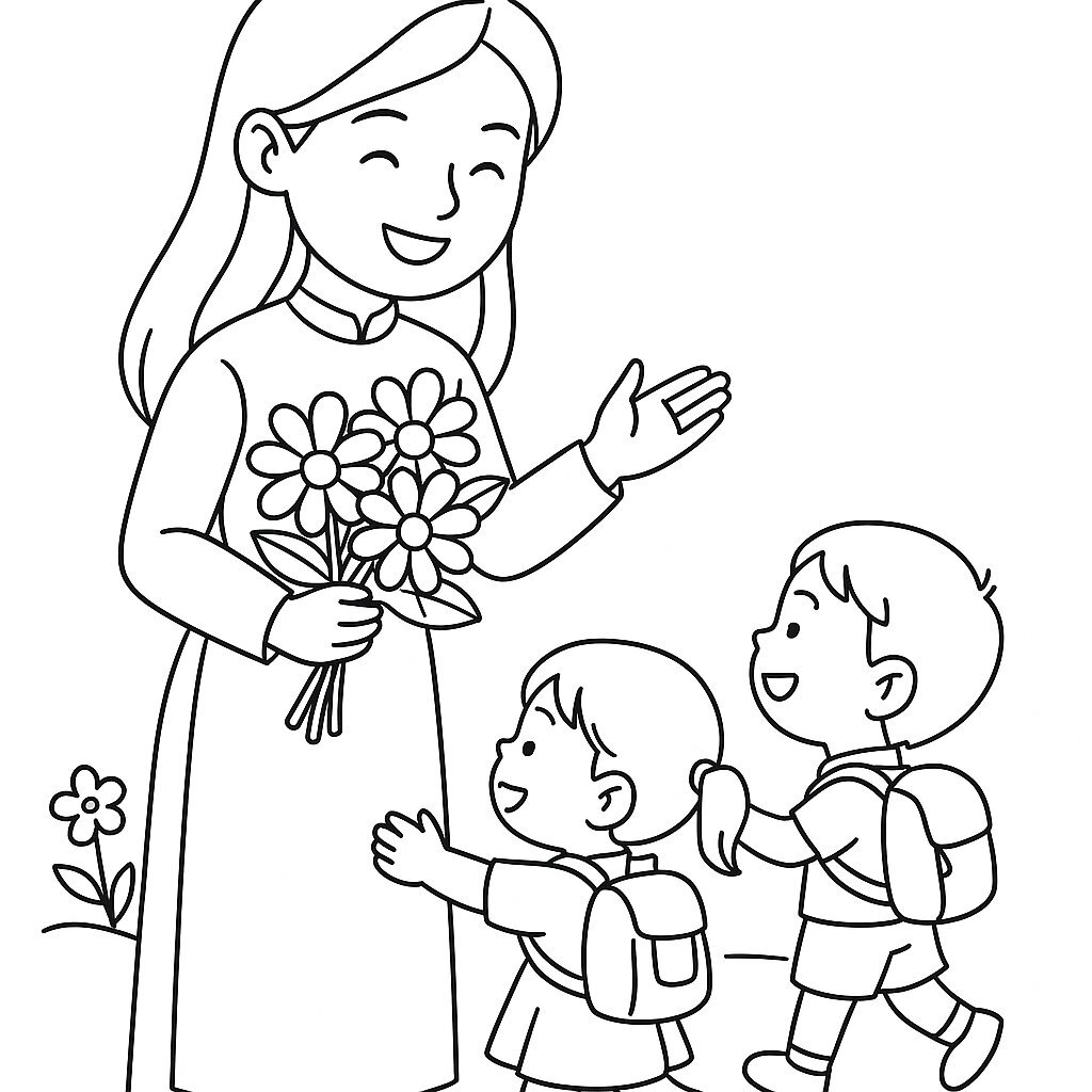 Joyful Teacher Welcoming Children