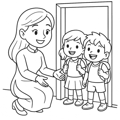 Preschool Teacher Welcoming Kids Coloring Pages 2026 – Creative Fun for Children
