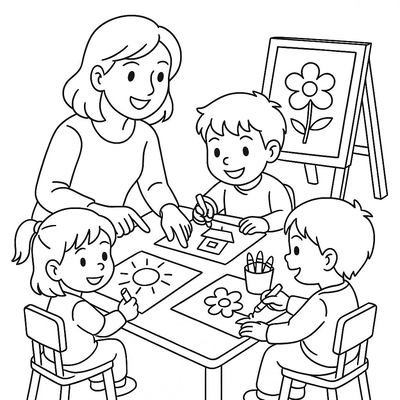 Preschool Teacher Welcoming Kids Coloring Pages 2026 – Creative Fun for Children