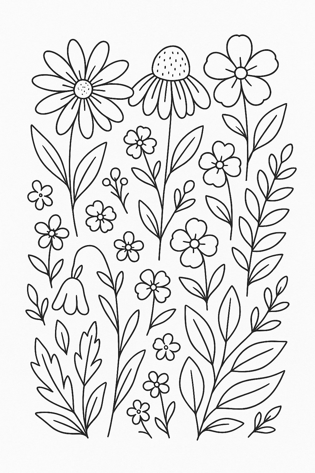 Flower and Leaf Coloring Page