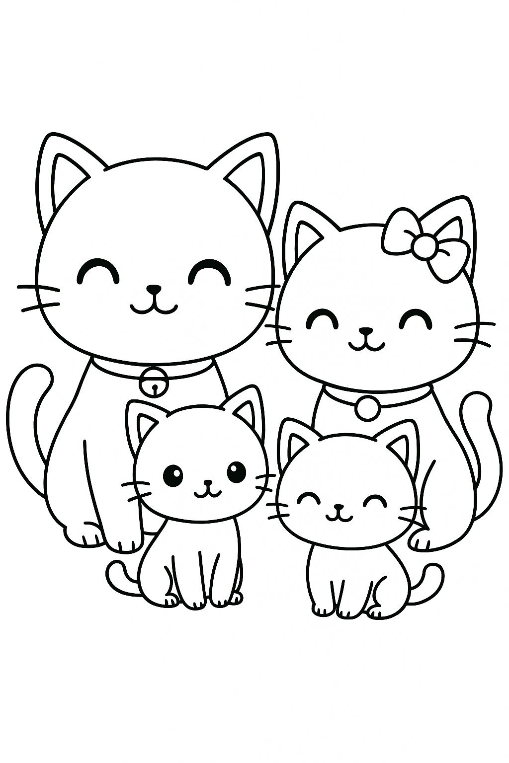 Chibi-Style Cat Family