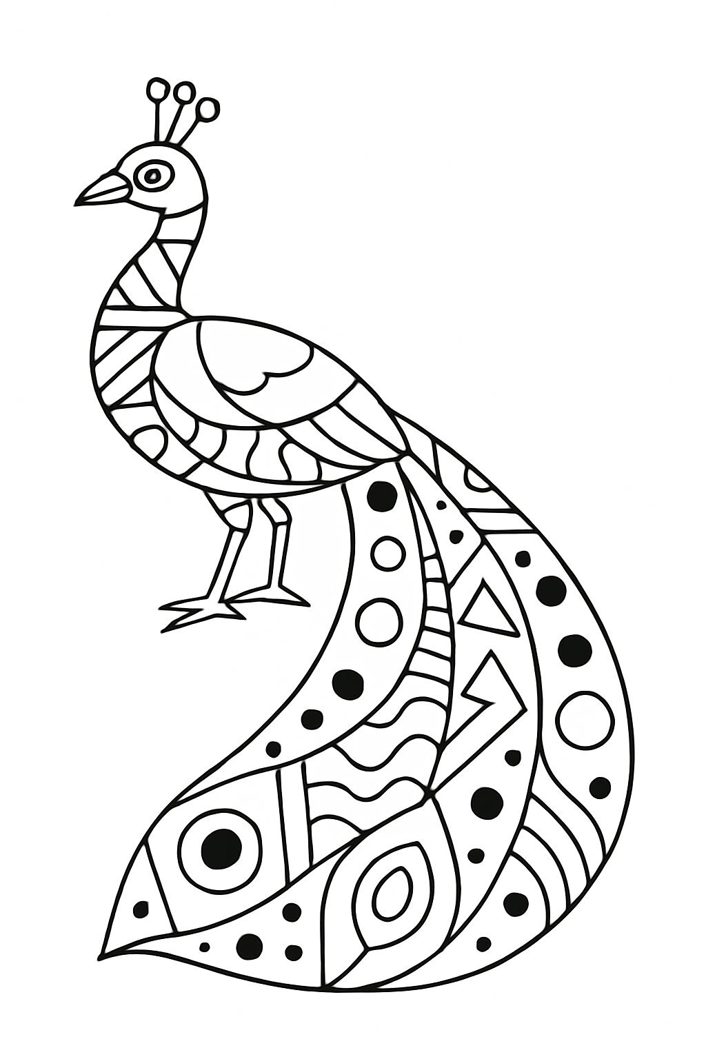 Pop Art-Style Peacock Coloring Page
