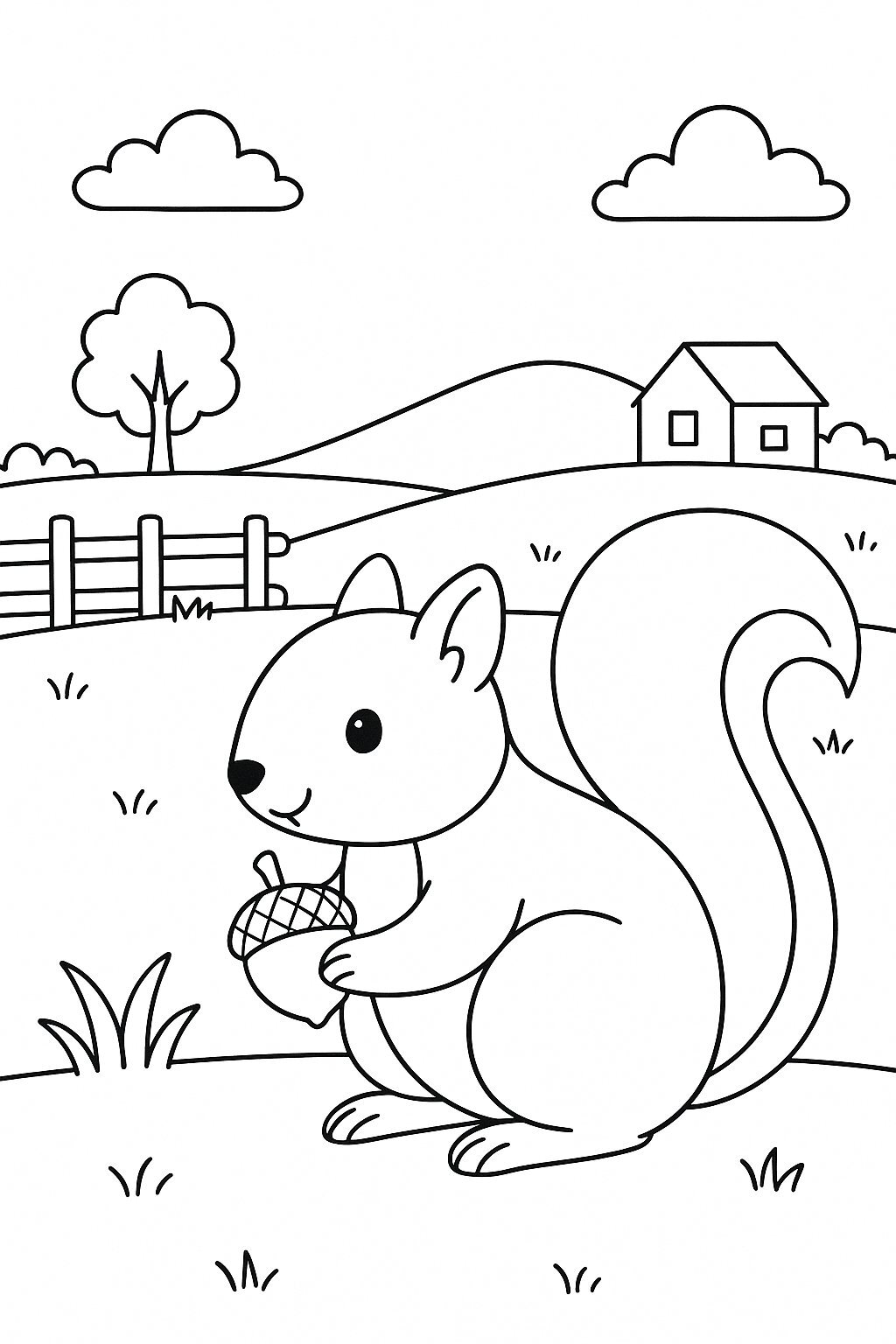 Countryside Squirrel Coloring Page