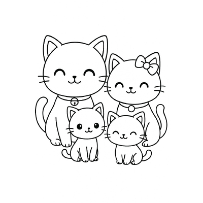 Cat Family Coloring Pages for Kids 2026