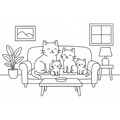 Cat Family Coloring Pages for Kids 2026