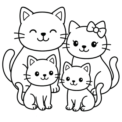 Cat Family Coloring Pages for Kids 2026