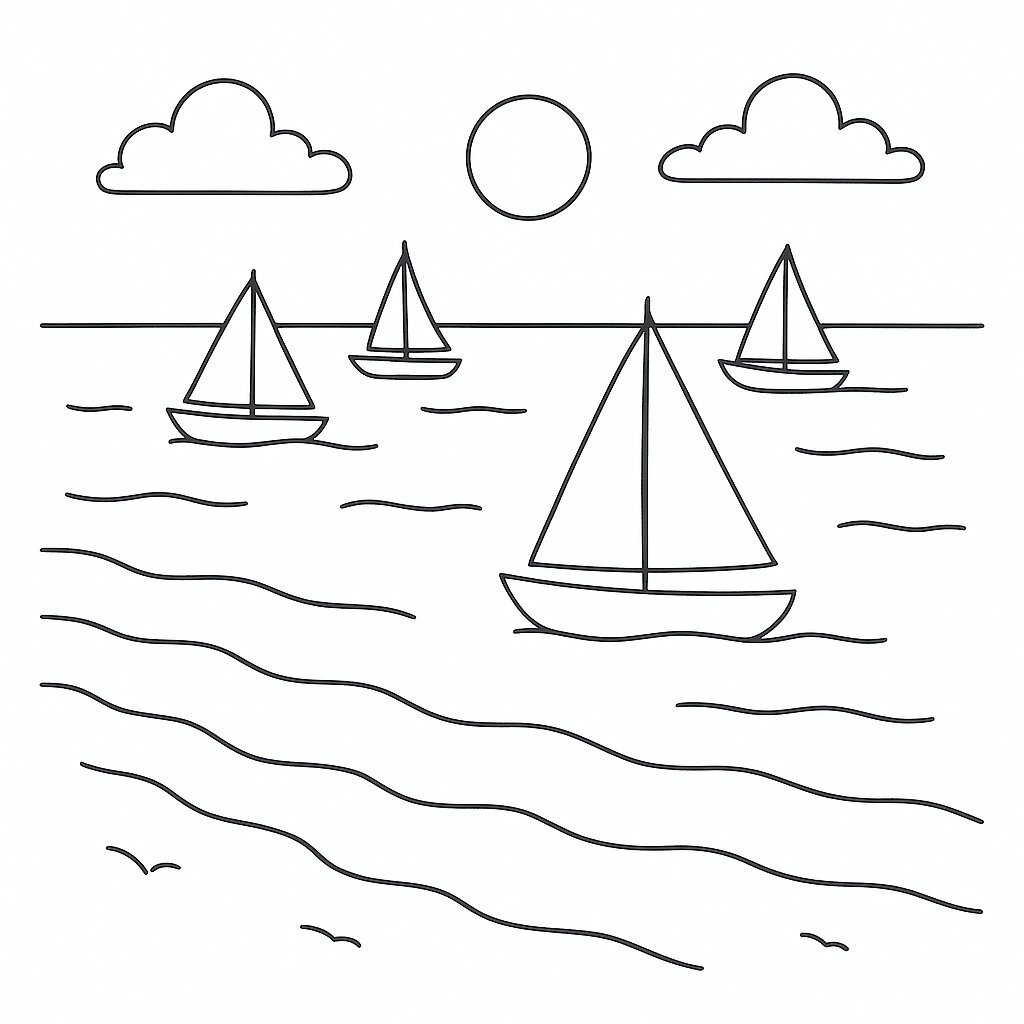 Sea with Sailboats