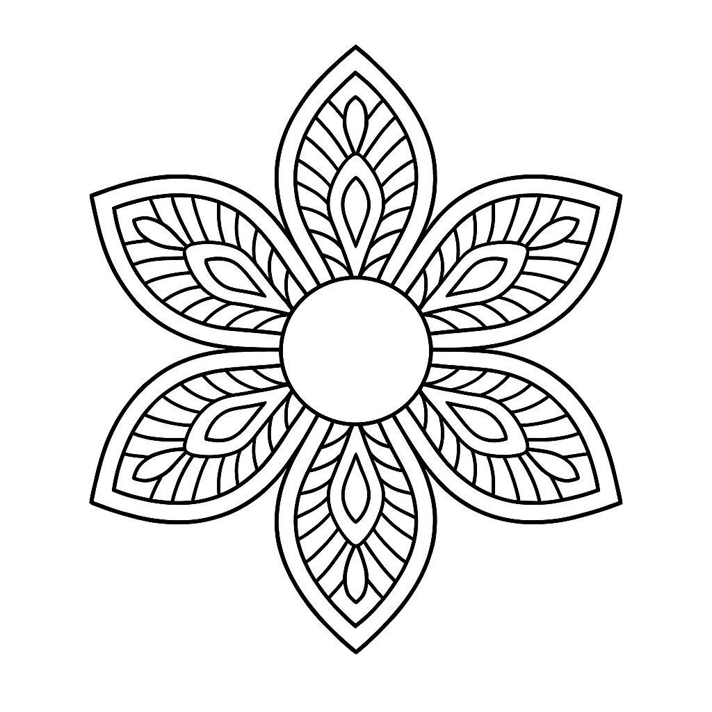 Six-Petal Flower with Detailed Patterns