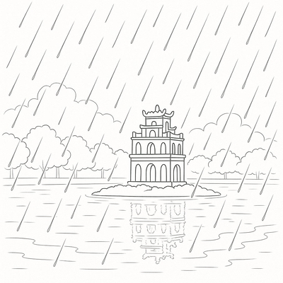 Uncolored Hoan Kiem Lake Drawing for Kids – Download PDF 2026