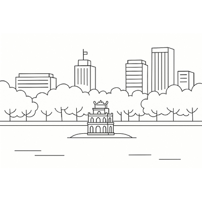 Uncolored Hoan Kiem Lake Drawing for Kids – Download PDF 2026