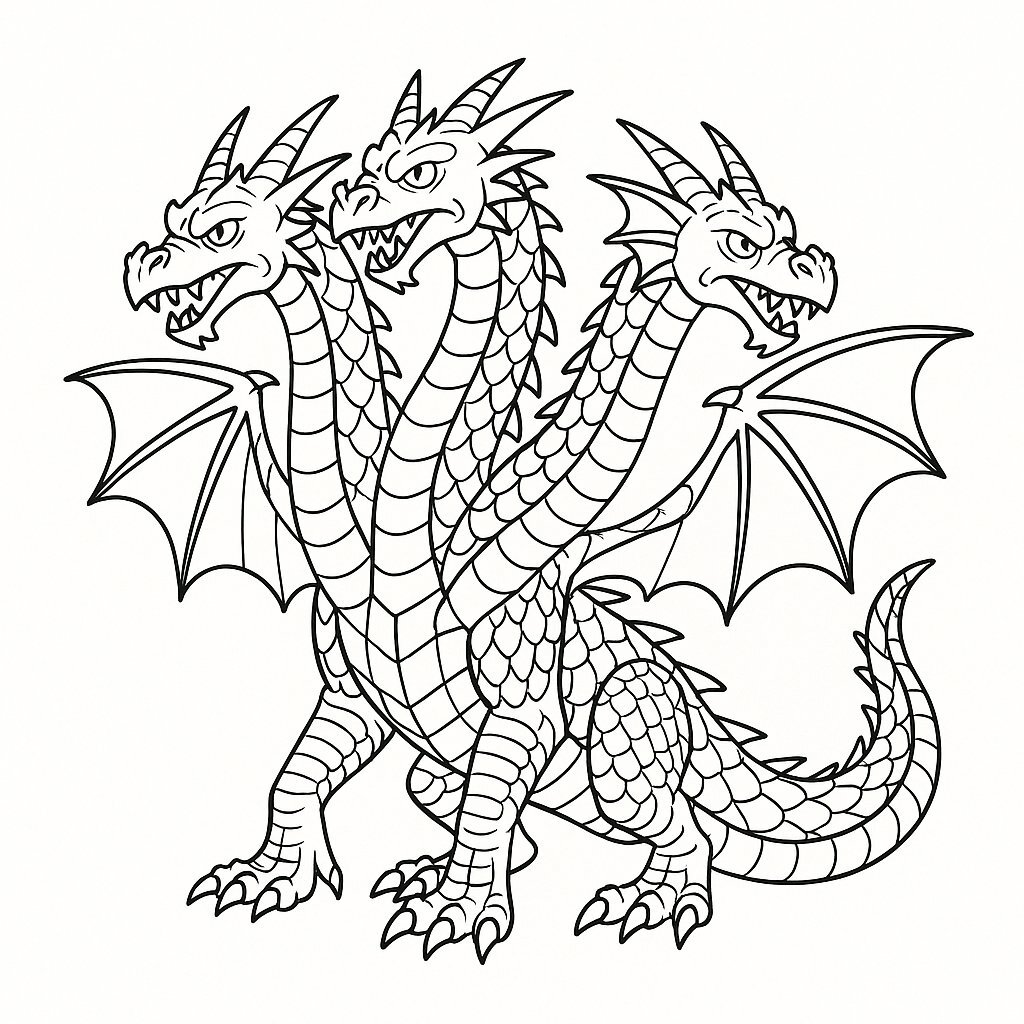 Three-Headed Dragon Coloring Pages for Kids 2026 – Download PDF
