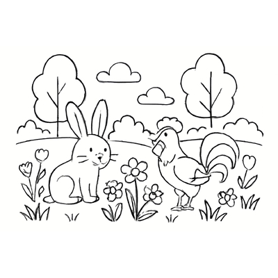 Coloring Pages of the Fox, the Rabbit, and the Rooster for Kids 2026