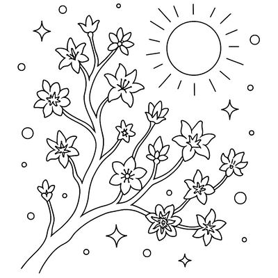 Beautiful and Printable Apricot Blossom Branch Coloring Pages for Kids PDF 2026