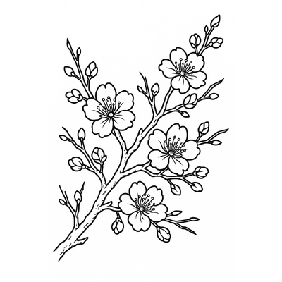 Beautiful and Printable Apricot Blossom Branch Coloring Pages for Kids PDF 2026