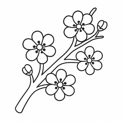 Beautiful and Printable Apricot Blossom Branch Coloring Pages for Kids PDF 2026