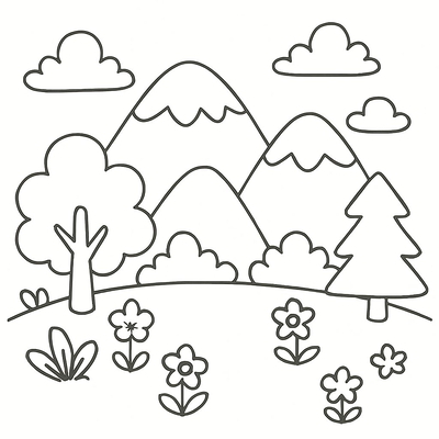 Mountain Landscape Coloring Pages for Kids 2026