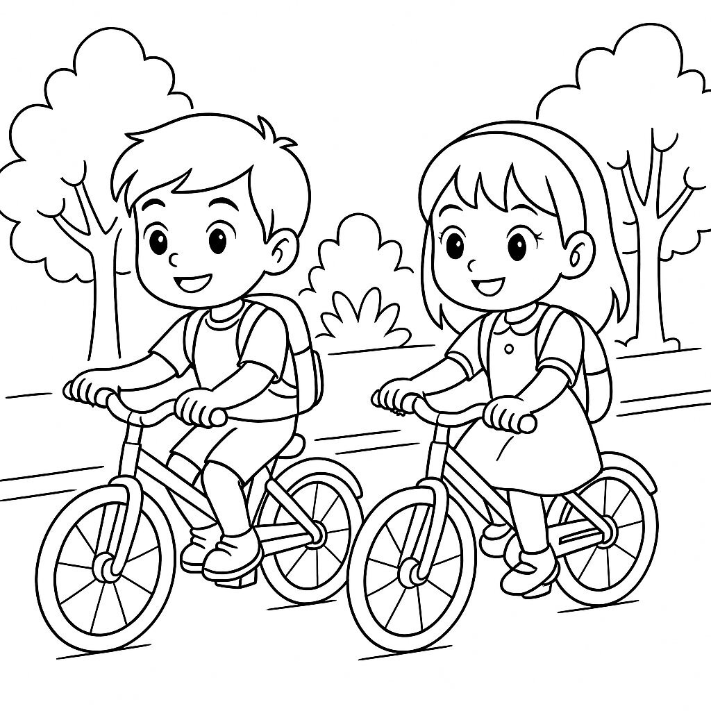Child Riding Bicycle to School