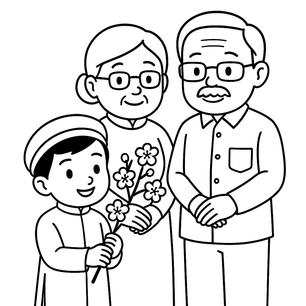 Child Celebrating Tet with Apricot Blossoms