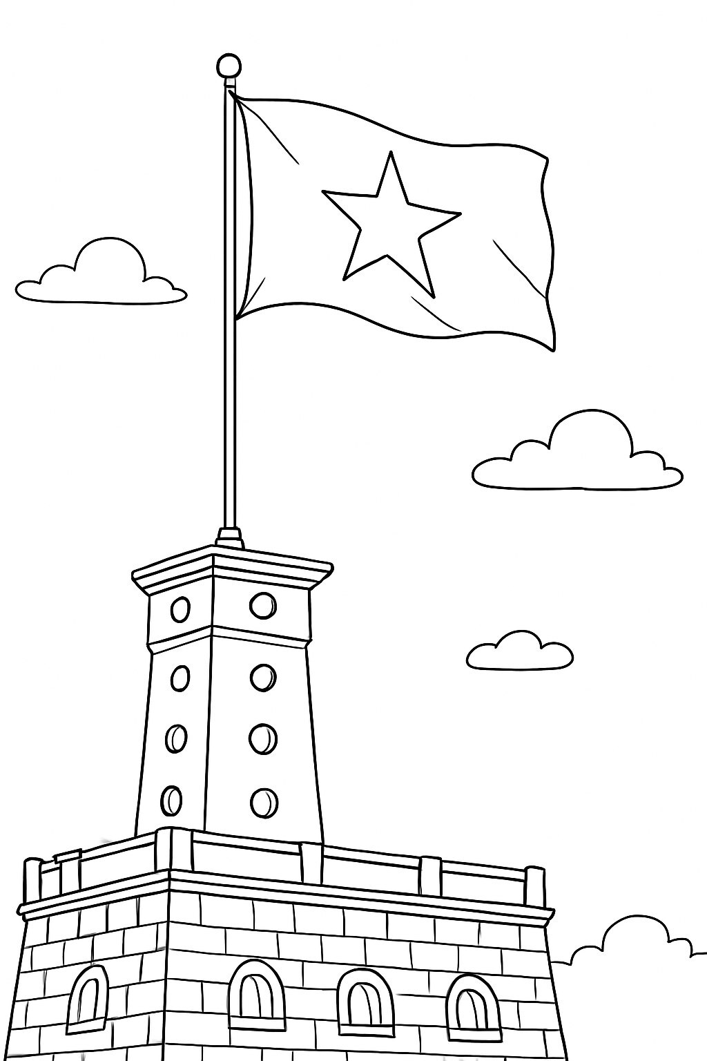 Bright Flagpole with Red Flag