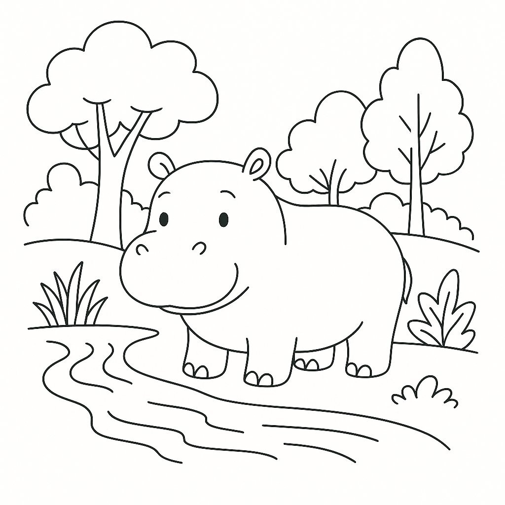 Hippo Coloring Pages for Kids 2026 – Free Images & PDF