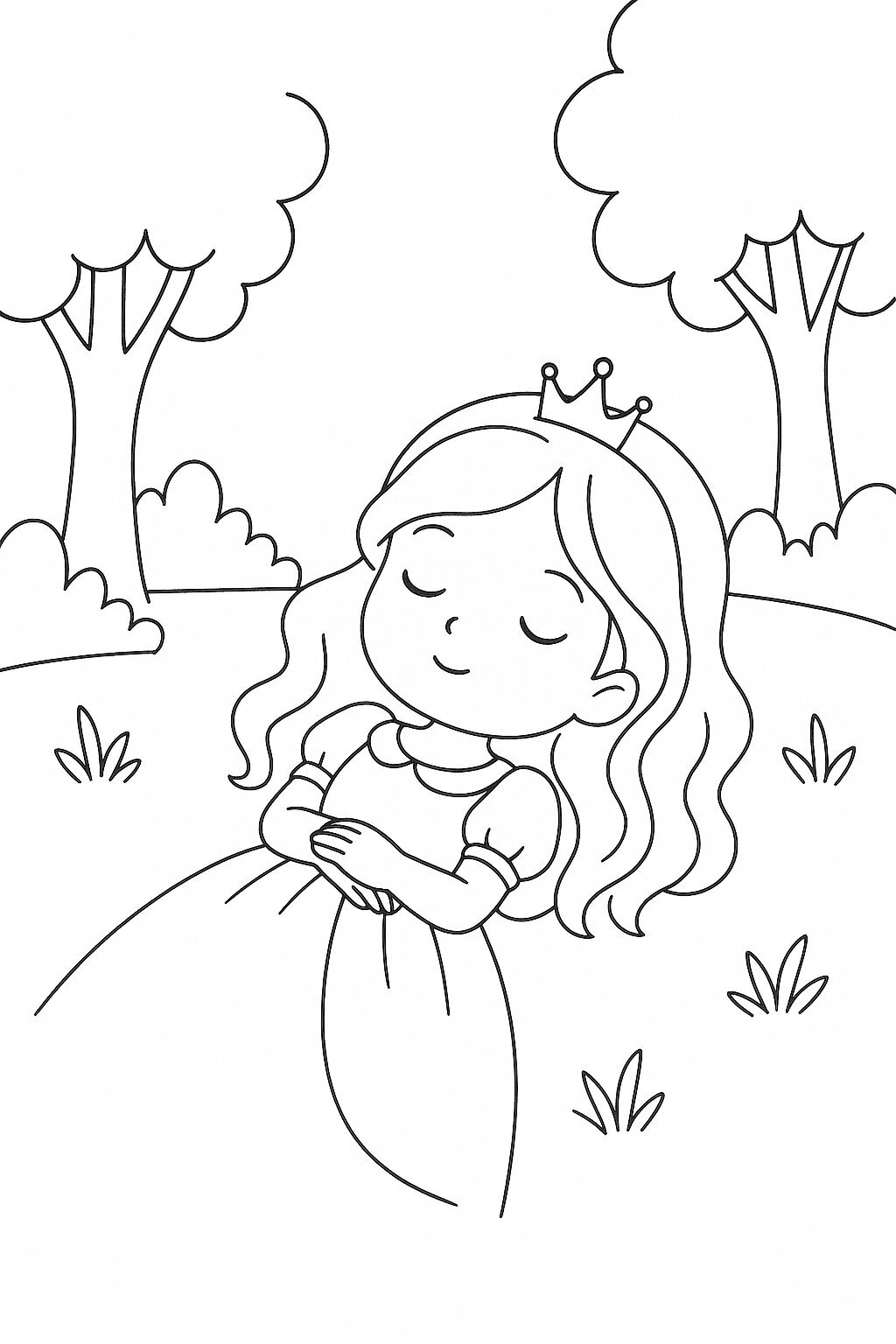 Sleeping Princess in the Forest Coloring Pages for Kids 2026 – Easy PDF Download