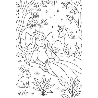 Sleeping Princess in the Forest Coloring Pages for Kids 2026 – Easy PDF Download