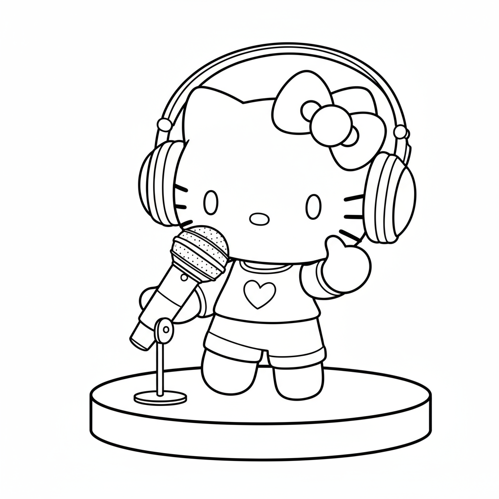 Hello Kitty listening to music with headphones