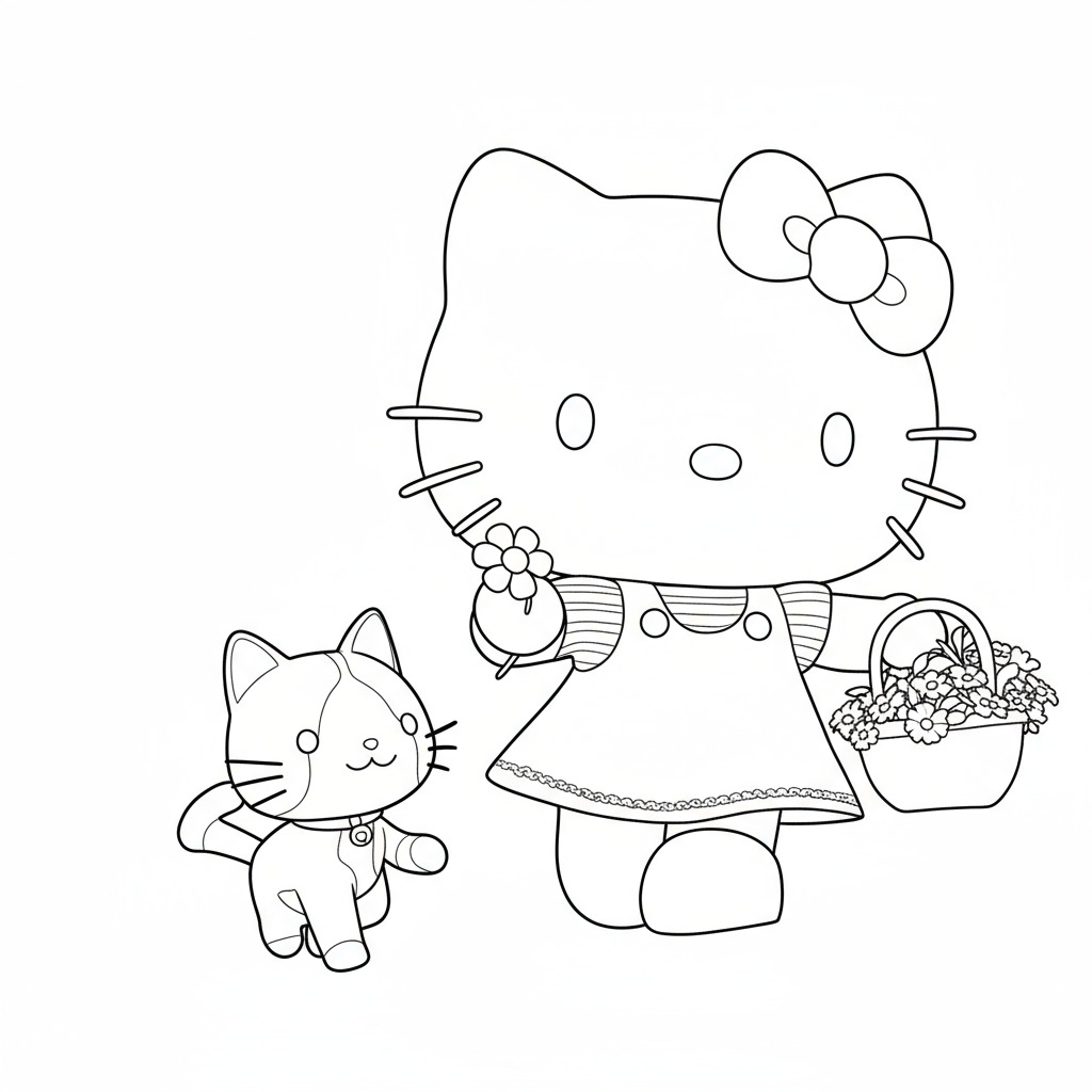Hello Kitty walking a kitten