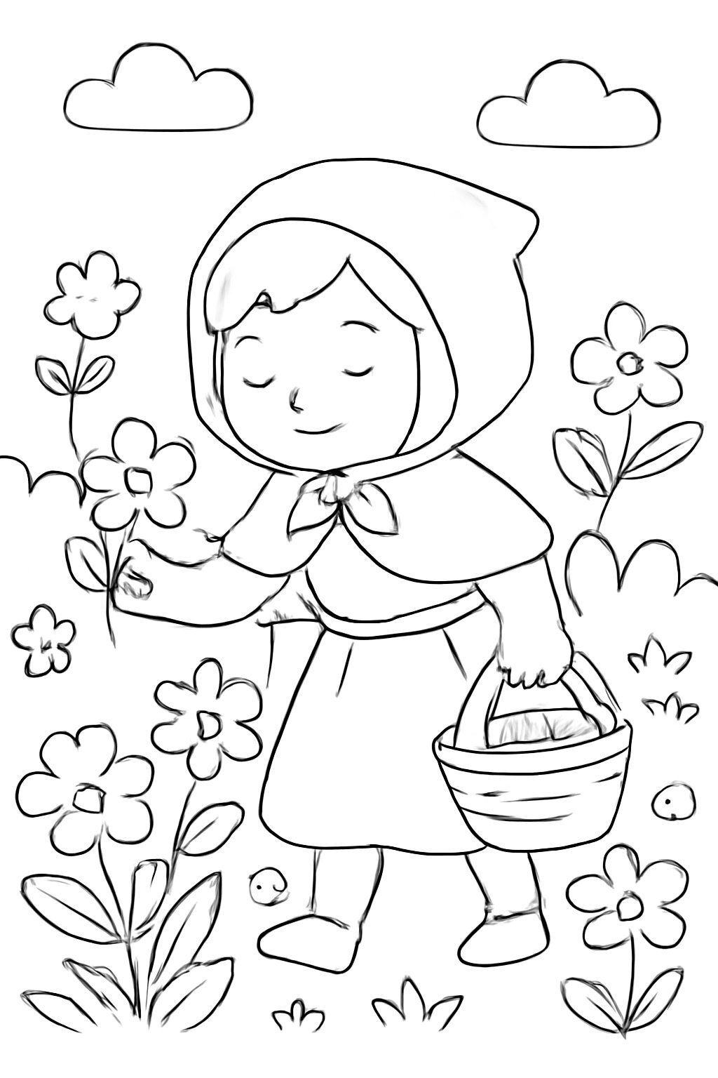 Little Red Riding Hood Picking Flowers