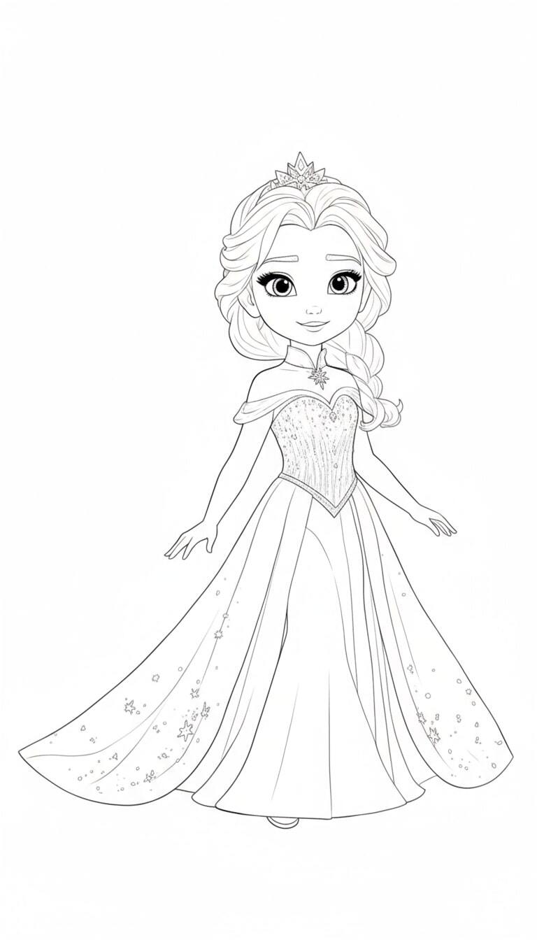 Sparkling Elsa Princess Coloring Pages for Kids 17