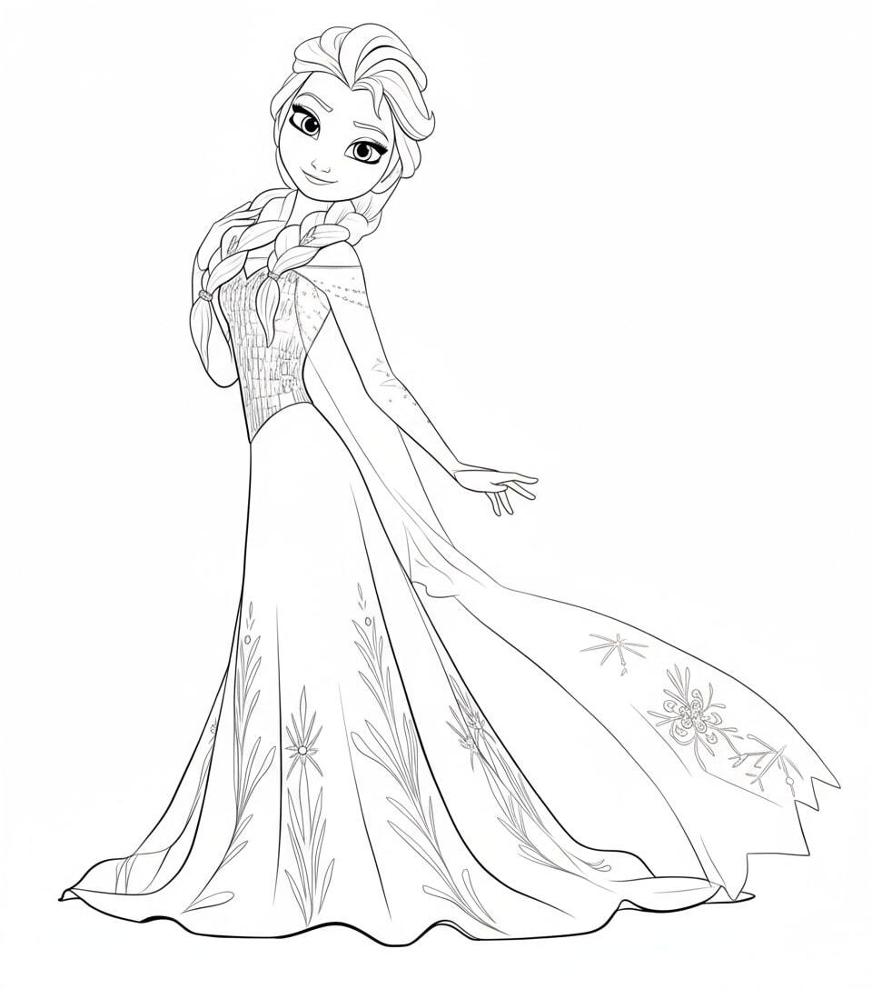 Sparkling Elsa Princess Coloring Pages for Kids 17