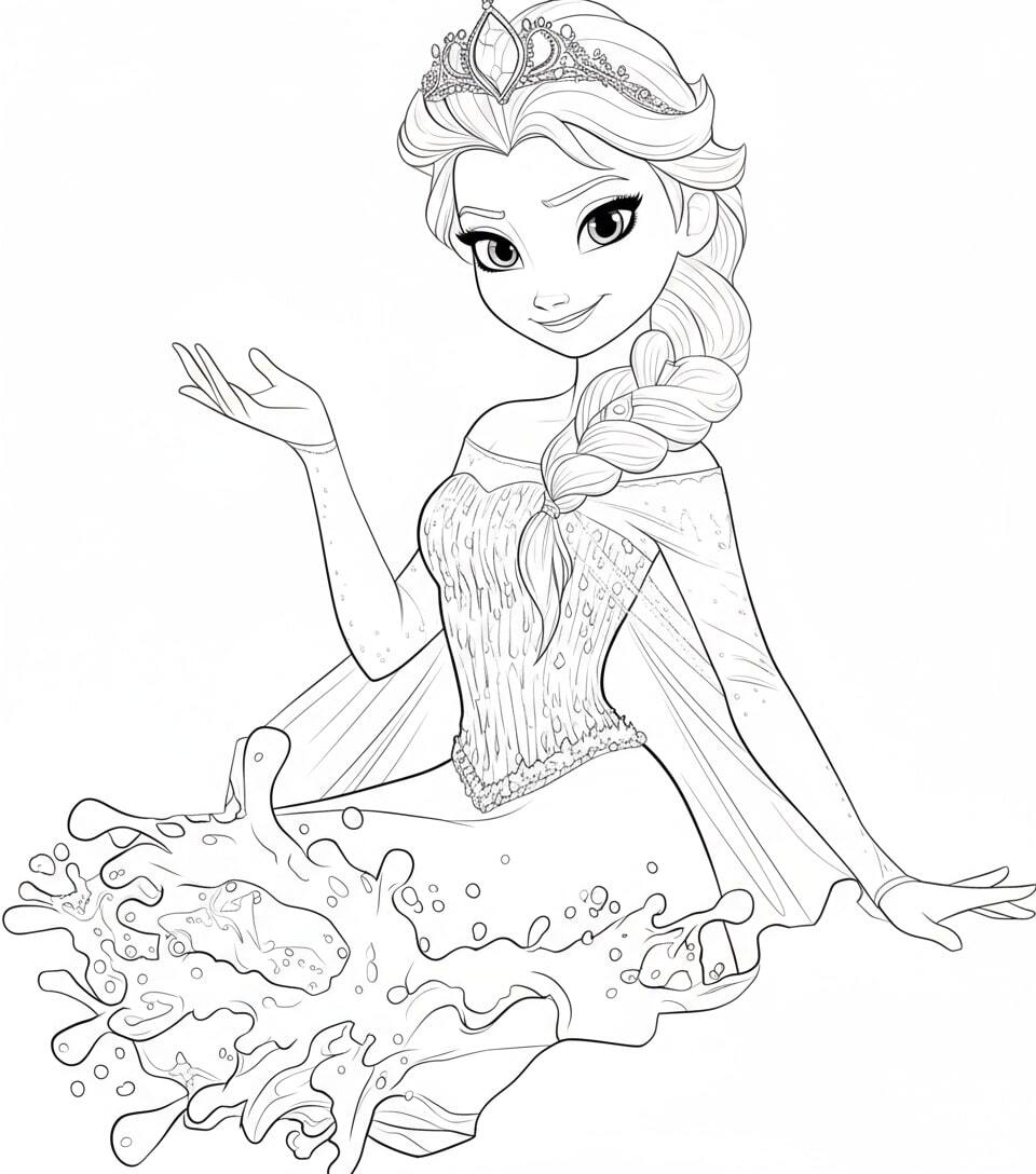 Sparkling Elsa Princess Coloring Pages for Kids 17