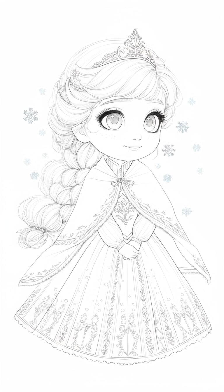 Sparkling Elsa Princess Coloring Pages for Kids 17