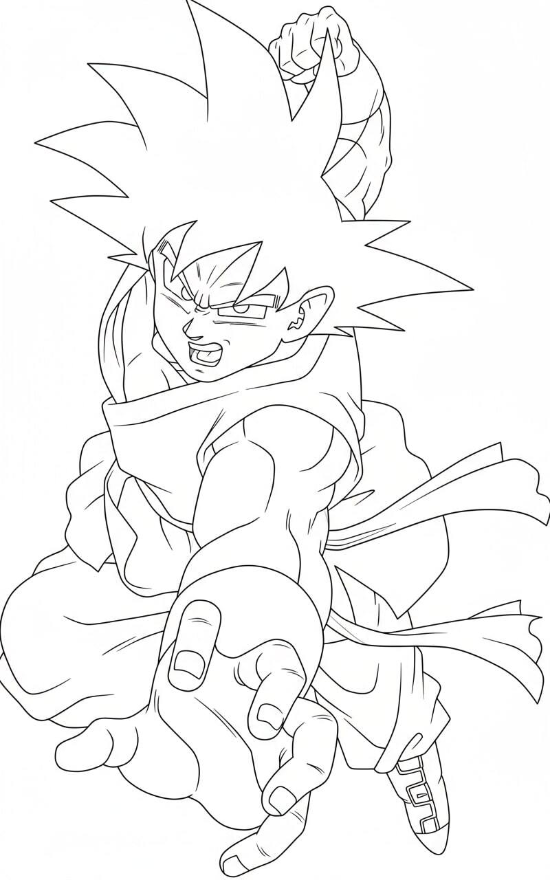 Songoku leaping forward to attack