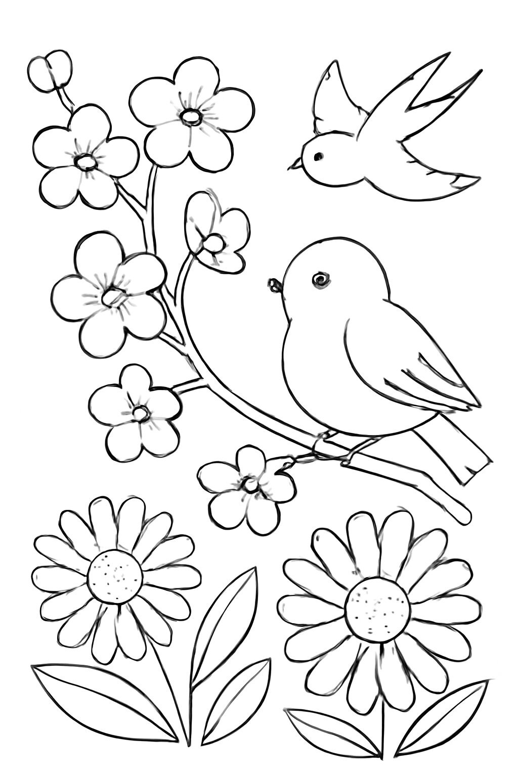 Apricot Blossoms, Chrysanthemums, and Birds